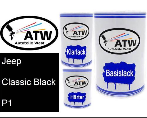 Jeep, Classic Black, P1: 500ml Lackdose + 500ml Klarlack + 250ml Härter - Set, von ATW Autoteile West.